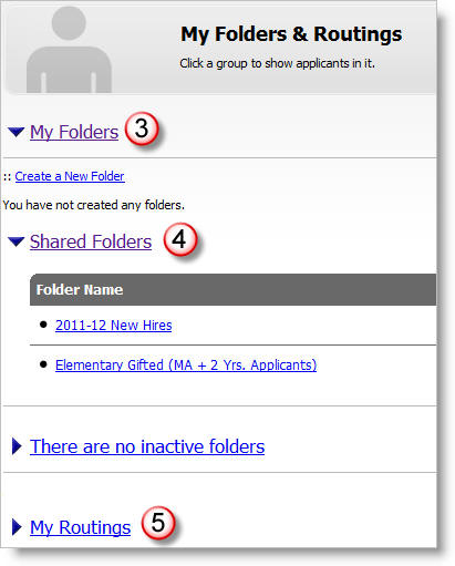 My Folders, Shared Folders, Routings