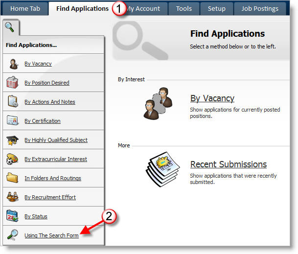 Find Applications>Using the Search Form