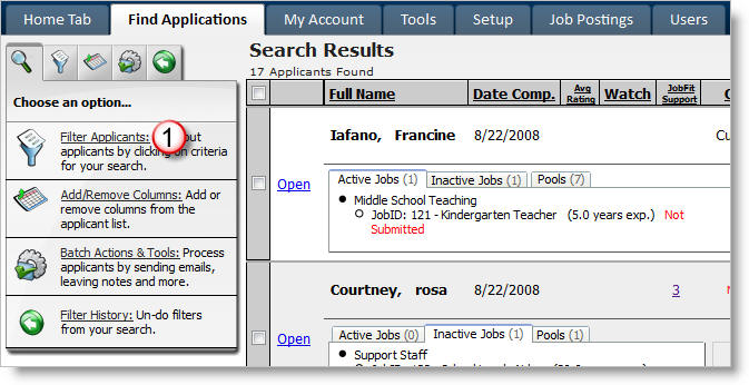 Filter Applicants