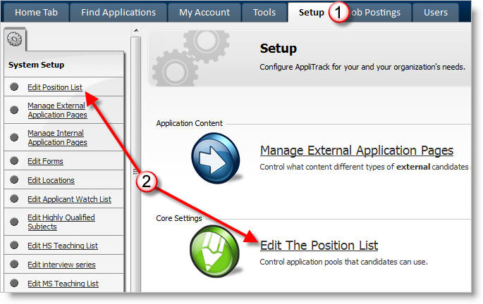Setup>Edit Position List