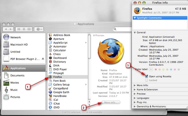 Set FireFox to "Open using  Rosetta"